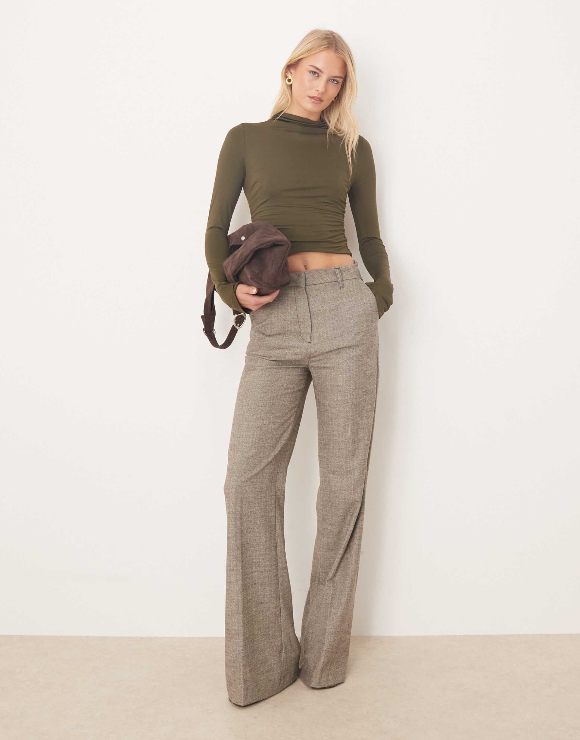 asos design tall tailored snatch flare pants in herringbone