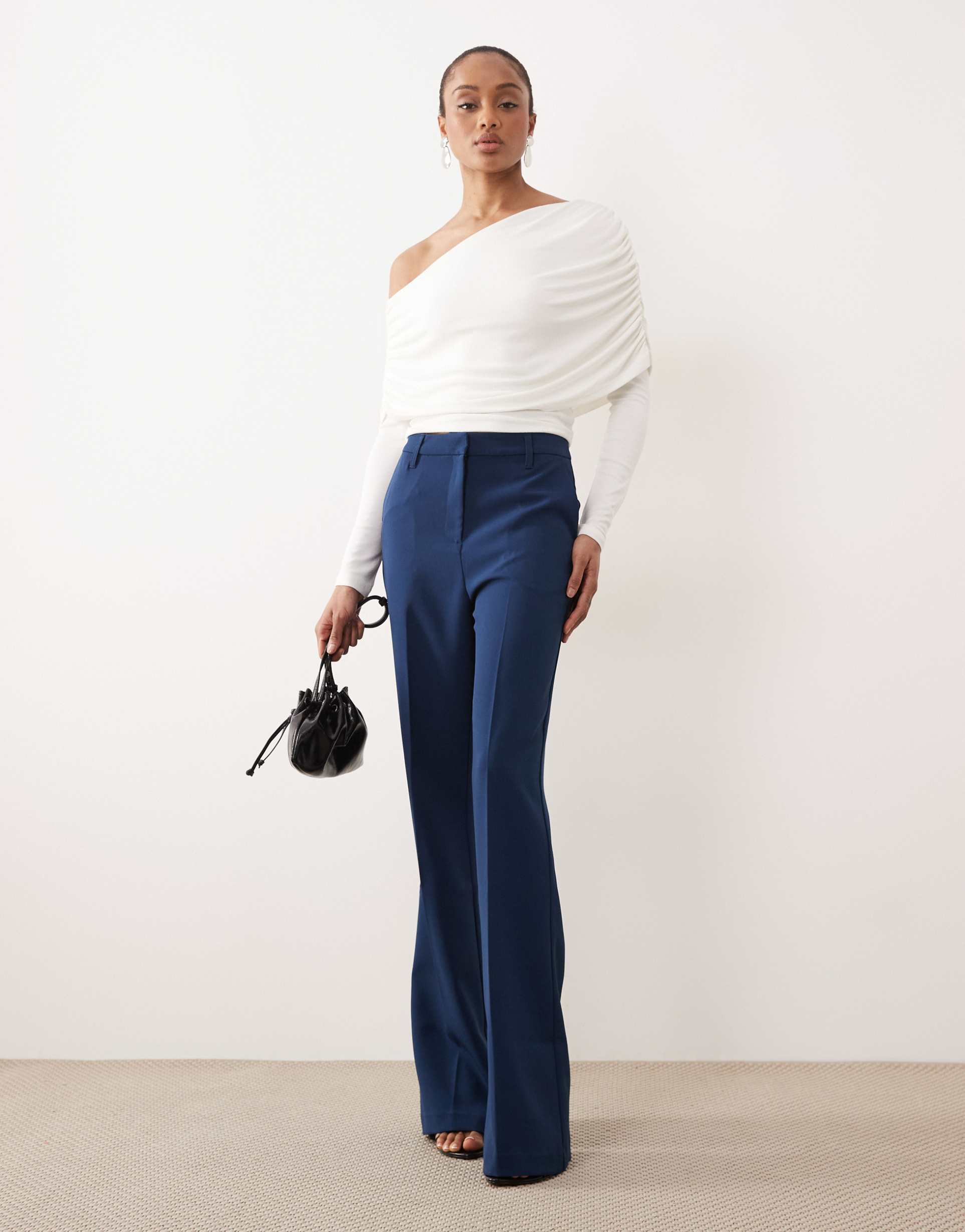 asos design tall tailored snatch flare pants in navy