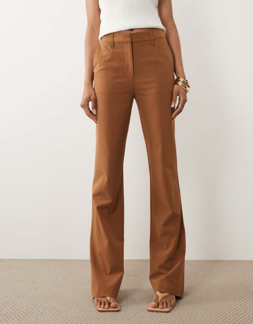 ASOS DESIGN Tall tailored snatch flare pants in tan, 3 of 5