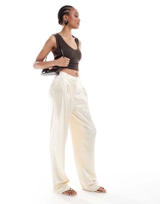 ASOS DESIGN Tall tailored straight leg satin pants in ivory