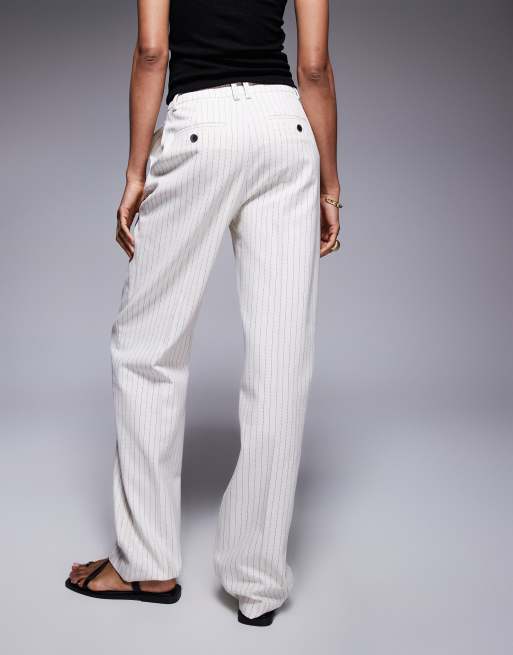 ASOS DESIGN Tall tailored straight leg trousers with pleat detail in cream stripe, 3 of 5