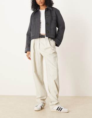 Asos Design Tall Tailored Textured Barrel Leg Pants With Belt In Neutral
