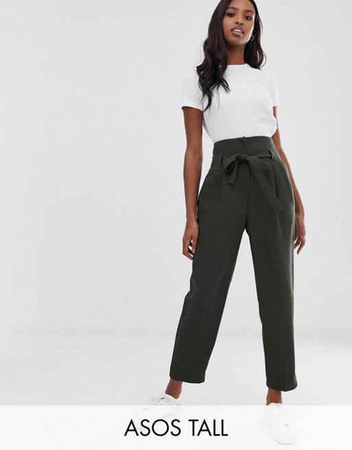 ASOS DESIGN ankle tie trousers in black