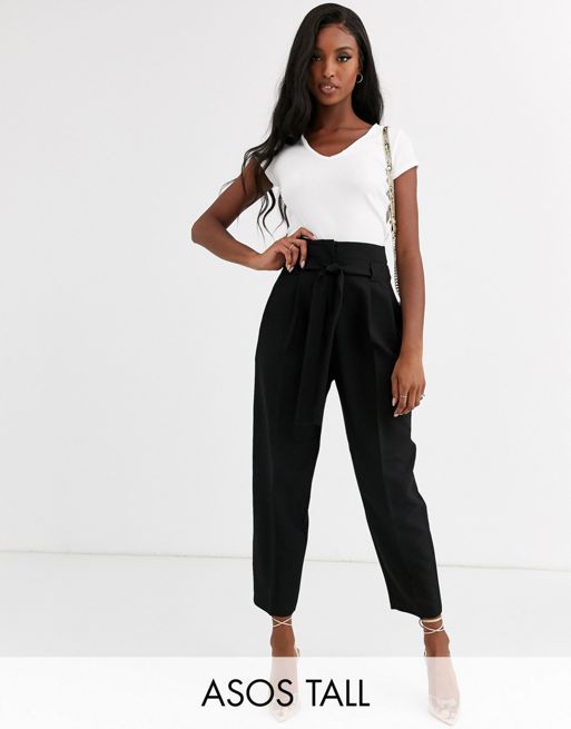 ASOS DESIGN Tall tailored tie waist tapered ankle grazer pants | ASOS