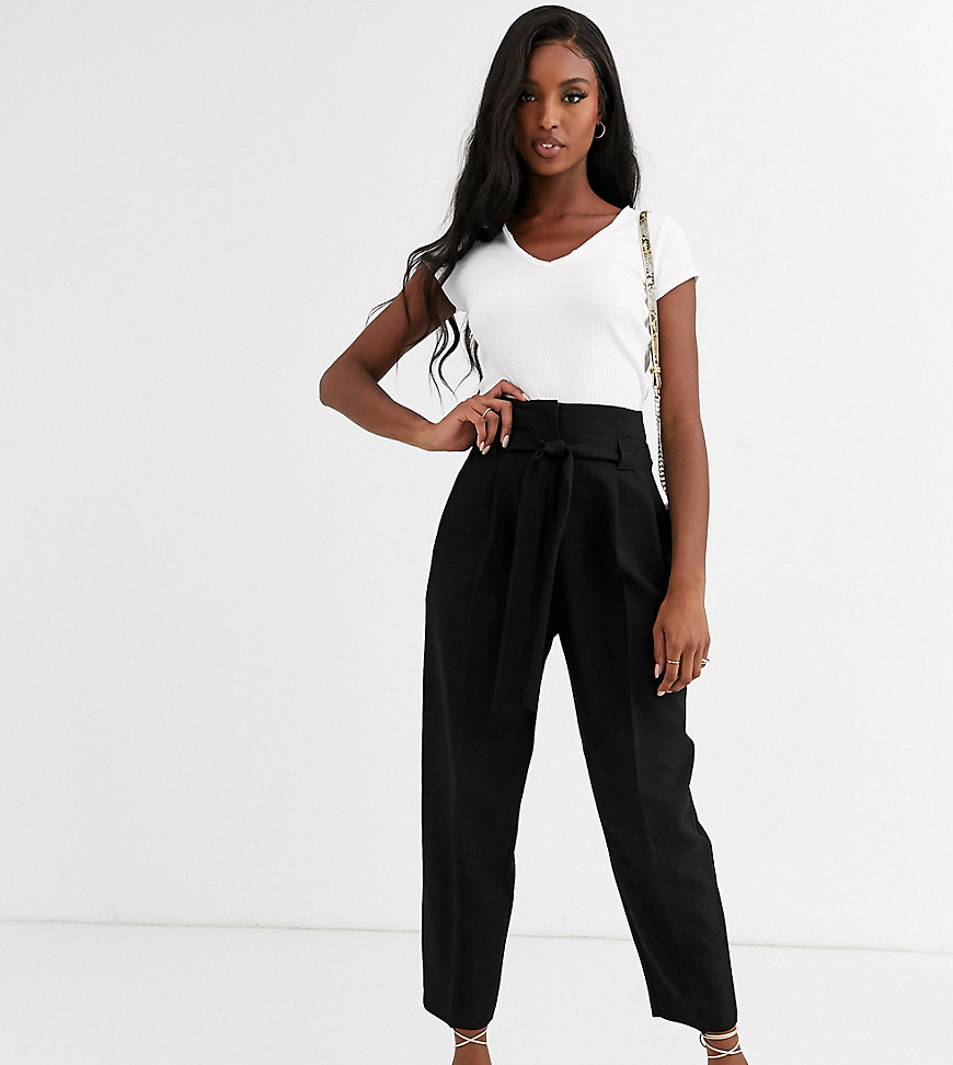 ASOS DESIGN Tall tailored tie waist tapered ankle grazer trousers-Black