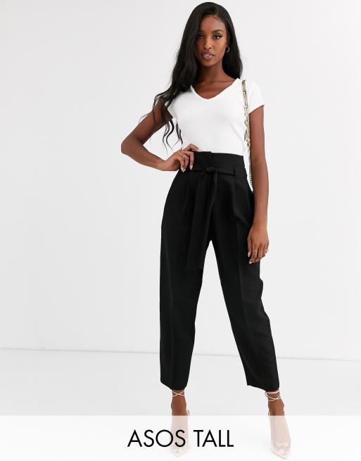 ASOS DESIGN Tall tailored tie waist tapered ankle grazer trousers