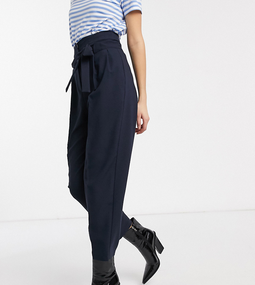 ASOS DESIGN Tall tailored tie waist tapered ankle grazer trousers-Navy
