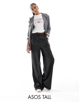 Asos Design Tall Tailored Tie Waist Wide Leg Trousers With Pleat Detail In Brushed Charcoal Stripe - Asos Trousers New In 31st October 2024