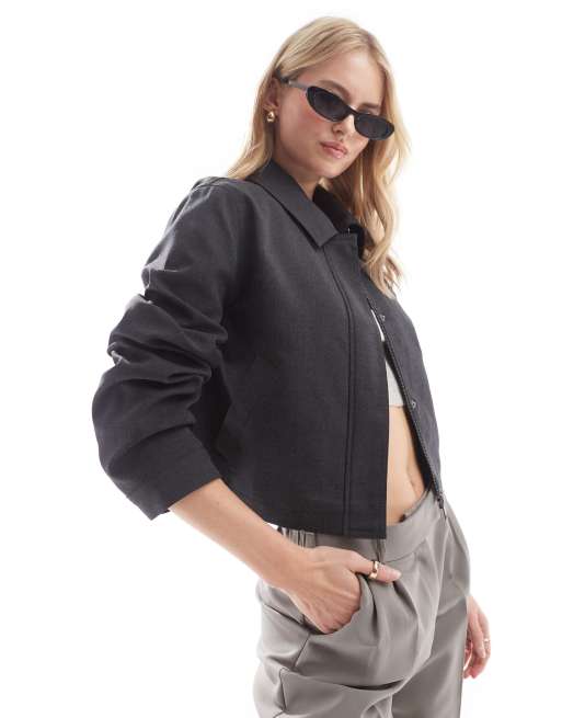 ASOS DESIGN Tall tailored top collar jacket in charcoal