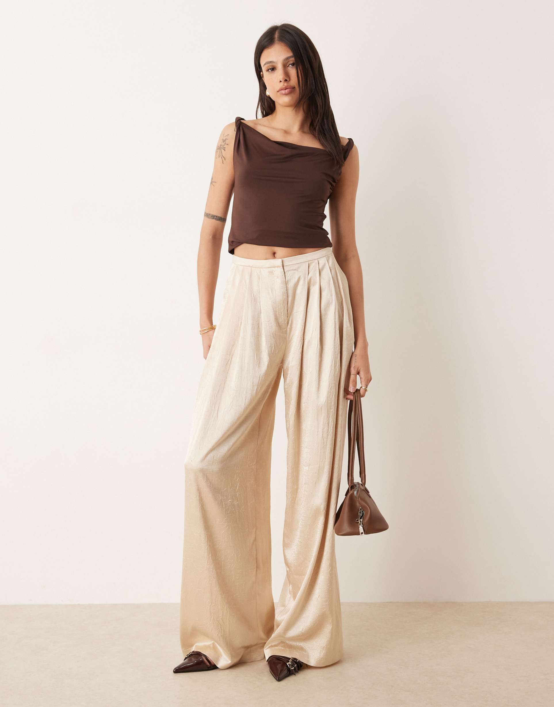 asos design tall tailored unstructured palazzo pants in oyster - part of a set