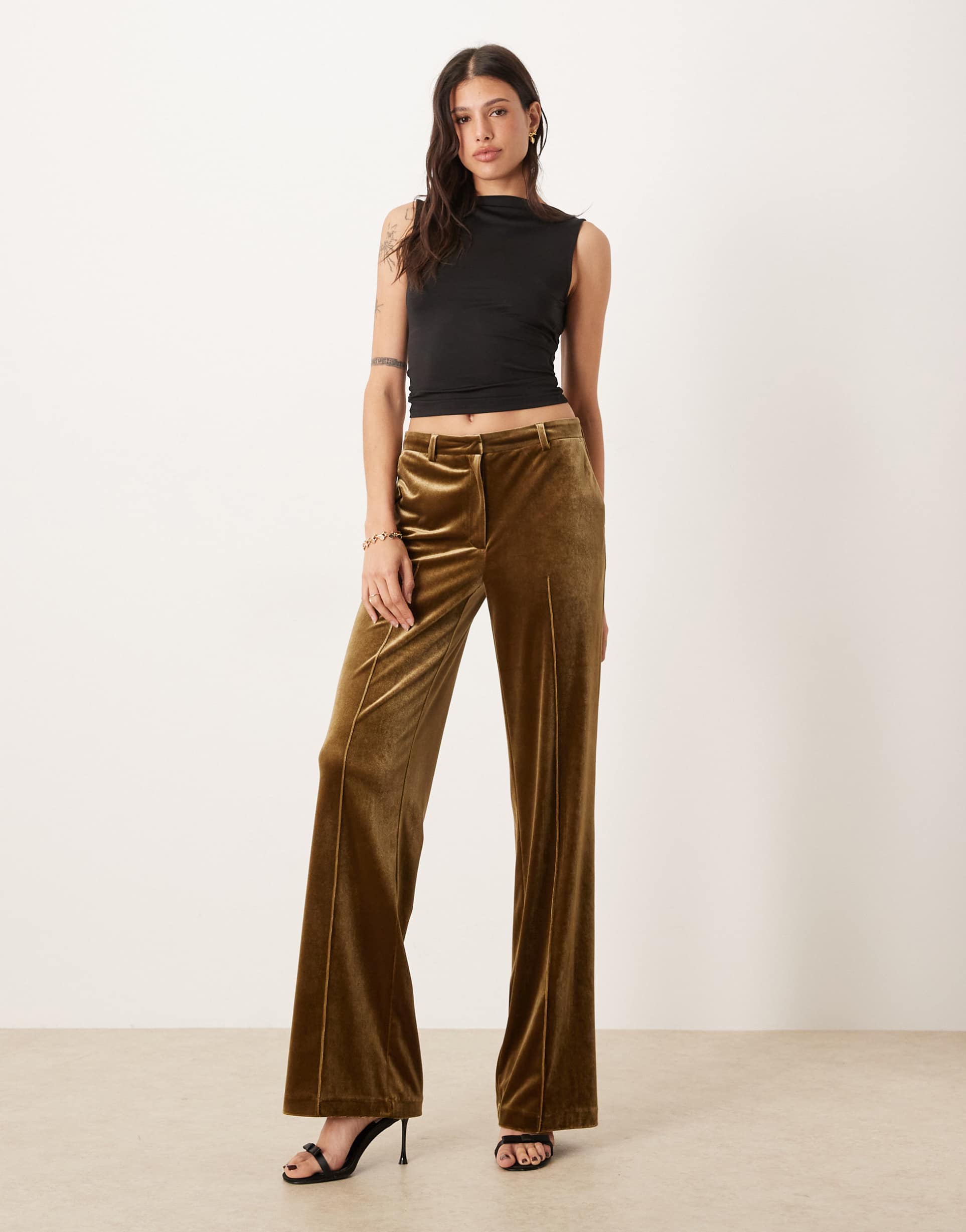 asos design tall tailored velvet slim straight pants in olive