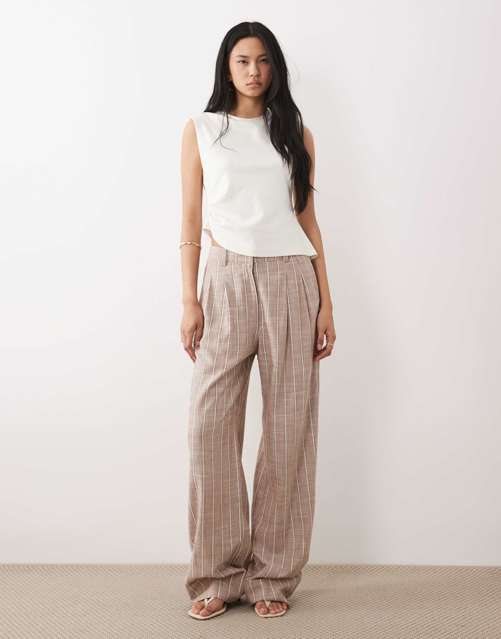 asos design tall tailored wide leg cuffed pants in stripe - part of a set