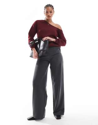 Asos Design Tall Tailored Wide Leg Dad Pants In Charcoal Stripe-multi