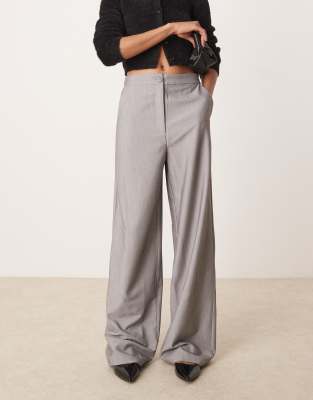 Tall tailored wide leg dad pants in gray