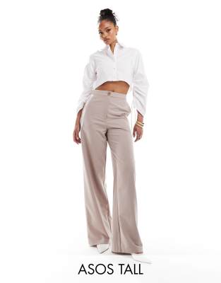 ASOS DESIGN Tall tailored wide leg dad pants in mink-Neutral