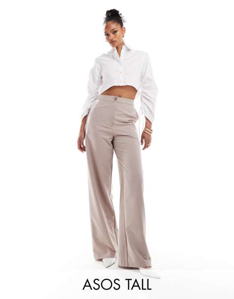 ASOS DESIGN Tall tailored wide leg dad trousers in mink - view 1