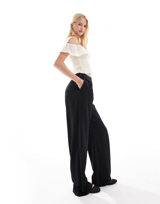 ASOS DESIGN Tall tailored wide leg pants with contrast stitch detail in black, 2 of 5