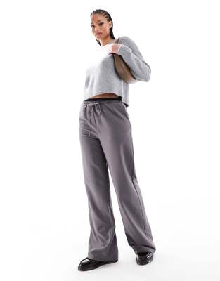 Tall tailored wide leg pants with contrast waistband in charcoal-Gray