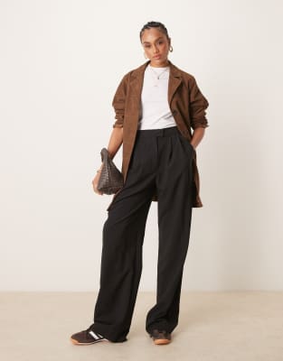 Asos Design Tall Tailored Wide Leg Pants With Pleat Detail In Black