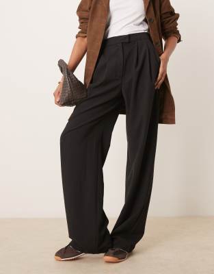 Asos Design Tall Tailored Wide Leg Pants With Pleat Detail In Black