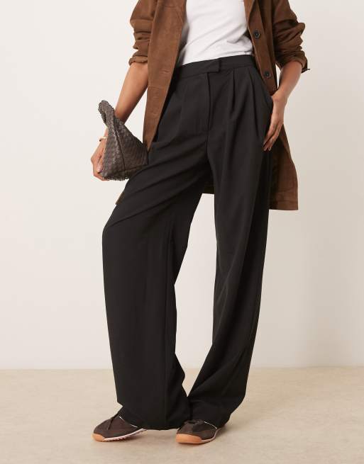 ASOS DESIGN Tall tailored wide leg pants with pleat detail in black, 2 of 5