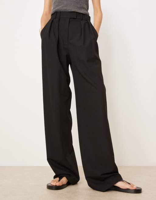 ASOS DESIGN Tall tailored wide leg pants with pleat detail in black