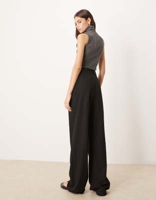 Asos Tall Asos Design Tall Tailored Wide Leg Pants With Pleat Detail In Black