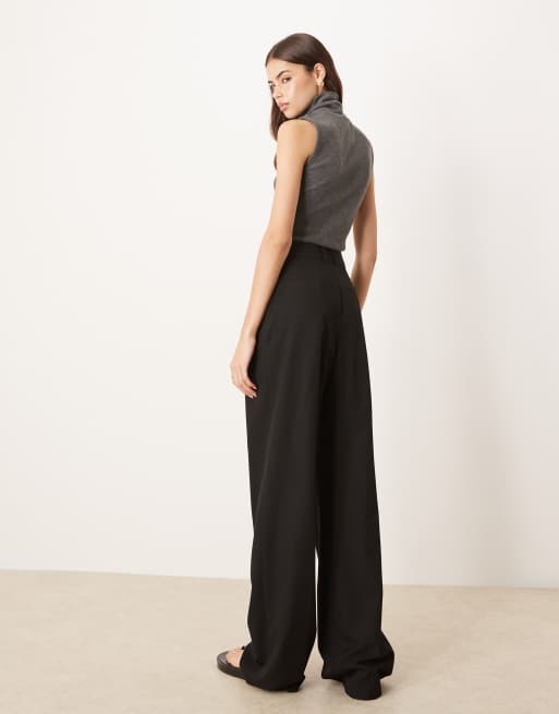ASOS DESIGN Tall tailored wide leg pants with pleat detail in black