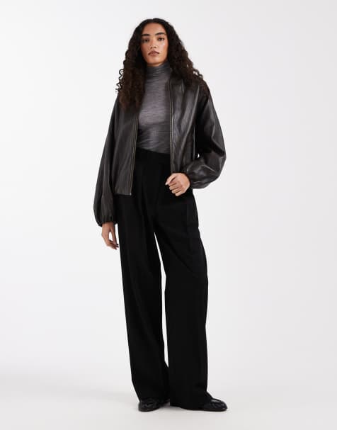 ASOS DESIGN Tall tailored wide leg pants with pleat detail in black - view 1