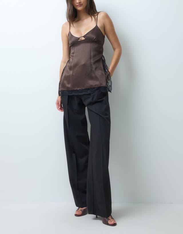 ASOS DESIGN Tall tailored wide leg pants with pleat detail in black