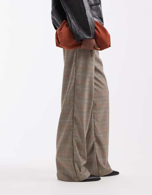 ASOS DESIGN Tall tailored wide leg pants with pleat detail in brown check, 2 of 5