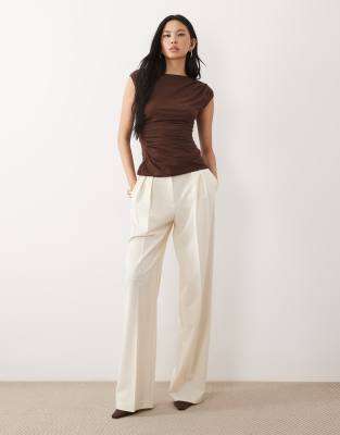Asos Design Tall Tailored Wide Leg Pants With Pleat Detail In Nude
