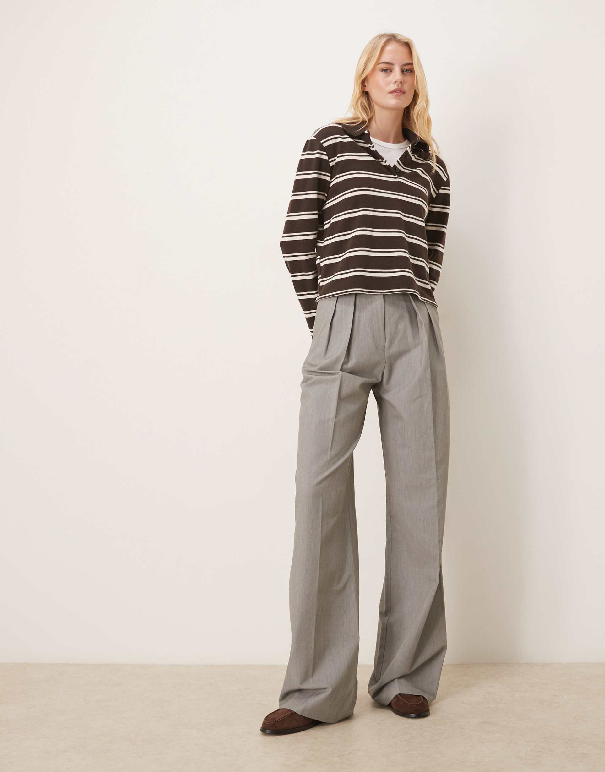 asos design tall tailored wide leg pants with pleat detail in gray