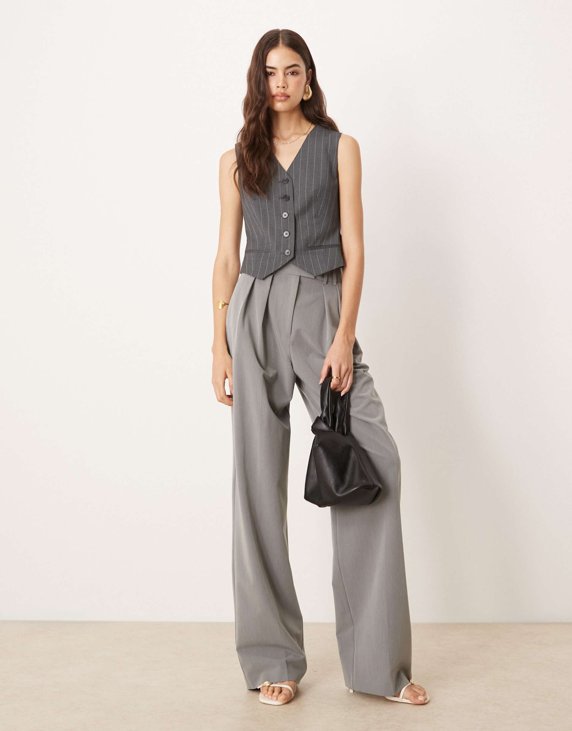 asos design tall tailored wide leg pants with pleat detail in gray
