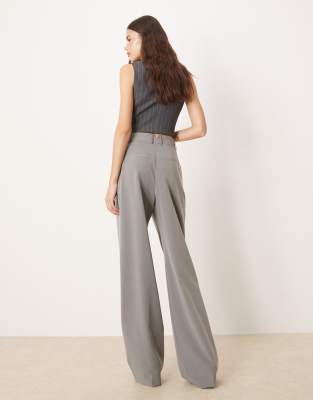 Asos Design Tall Tailored Wide Leg Pants With Pleat Detail In Gray