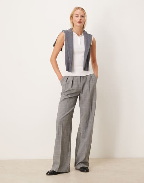 ASOS DESIGN Tall tailored wide leg pants with pleat detail in grid check - view 1