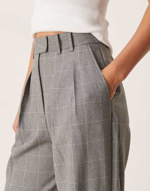 ASOS DESIGN Tall tailored wide leg pants with pleat detail in grid check