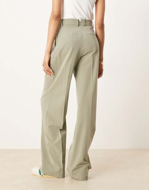 ASOS DESIGN Tall tailored wide leg pants with pleat detail in khaki