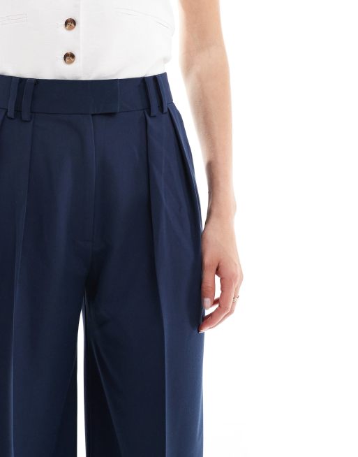 ASOS DESIGN Tall tailored wide leg pants with pleat detail in navy, 5 of 5