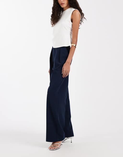 ASOS DESIGN Tall tailored wide leg pants with pleat detail in navy, 2 of 5