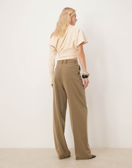 ASOS DESIGN Tall tailored wide leg pants with pleat detail in olive