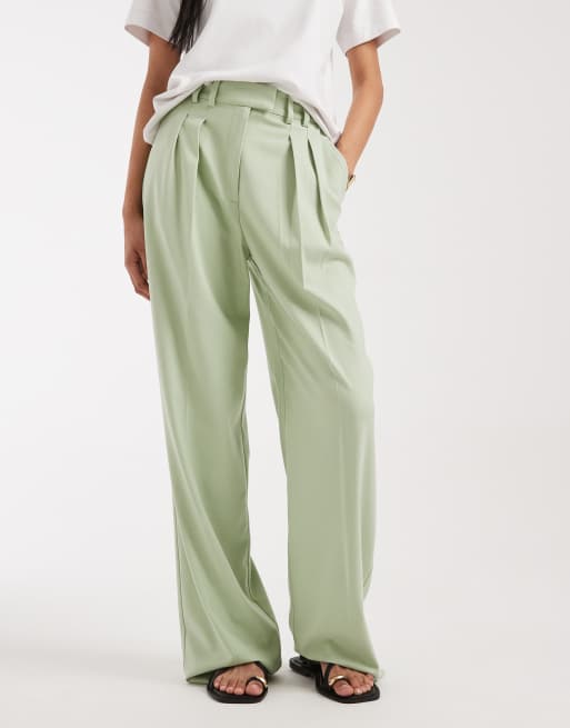 ASOS DESIGN Tall tailored wide leg pants with pleat detail in sage, 2 of 5