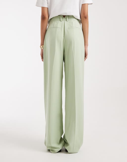 ASOS DESIGN Tall tailored wide leg pants with pleat detail in sage, 4 of 5