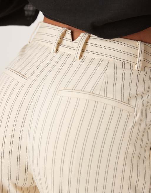 ASOS DESIGN Tall tailored wide leg pants with pleat details in buttermilk stripe, 2 of 5
