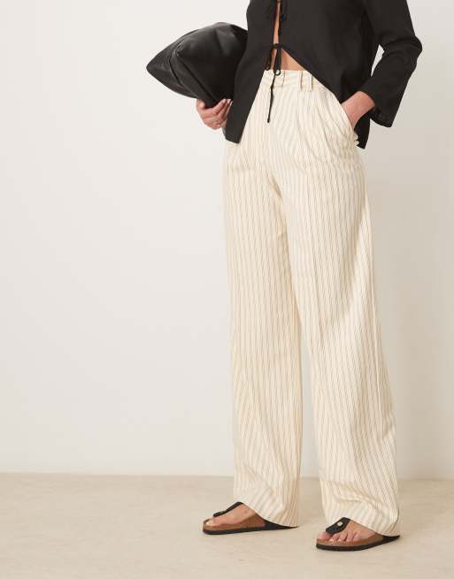 ASOS DESIGN Tall tailored wide leg pants with pleat details in buttermilk stripe, 5 of 5