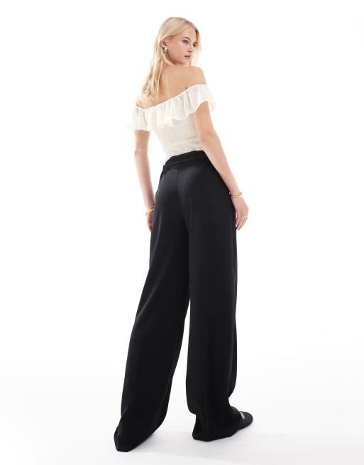 ASOS DESIGN Tall tailored wide leg trousers with contrast stitch detail in black, 5 of 5
