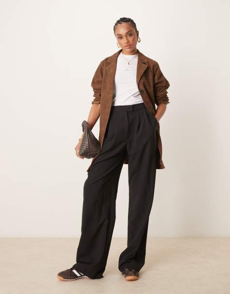 ASOS DESIGN Tall tailored wide leg trousers with pleat detail in black