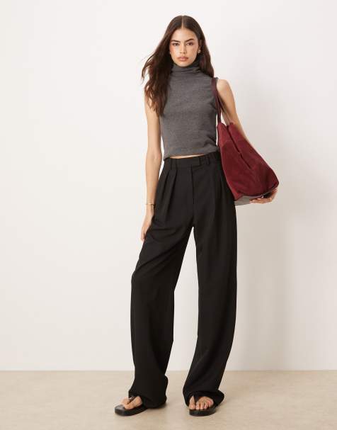 ASOS DESIGN Tall tailored wide leg trousers with pleat detail in black - view 1