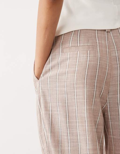 ASOS DESIGN Tall tailored wide leg turn up trousers with linen in stripe , 4 of 5