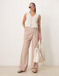 [ASOS DESIGN] ASOS DESIGN Tall tailored wrap tie pants with linen in mink stripe-Multi 18 Mink Stripe